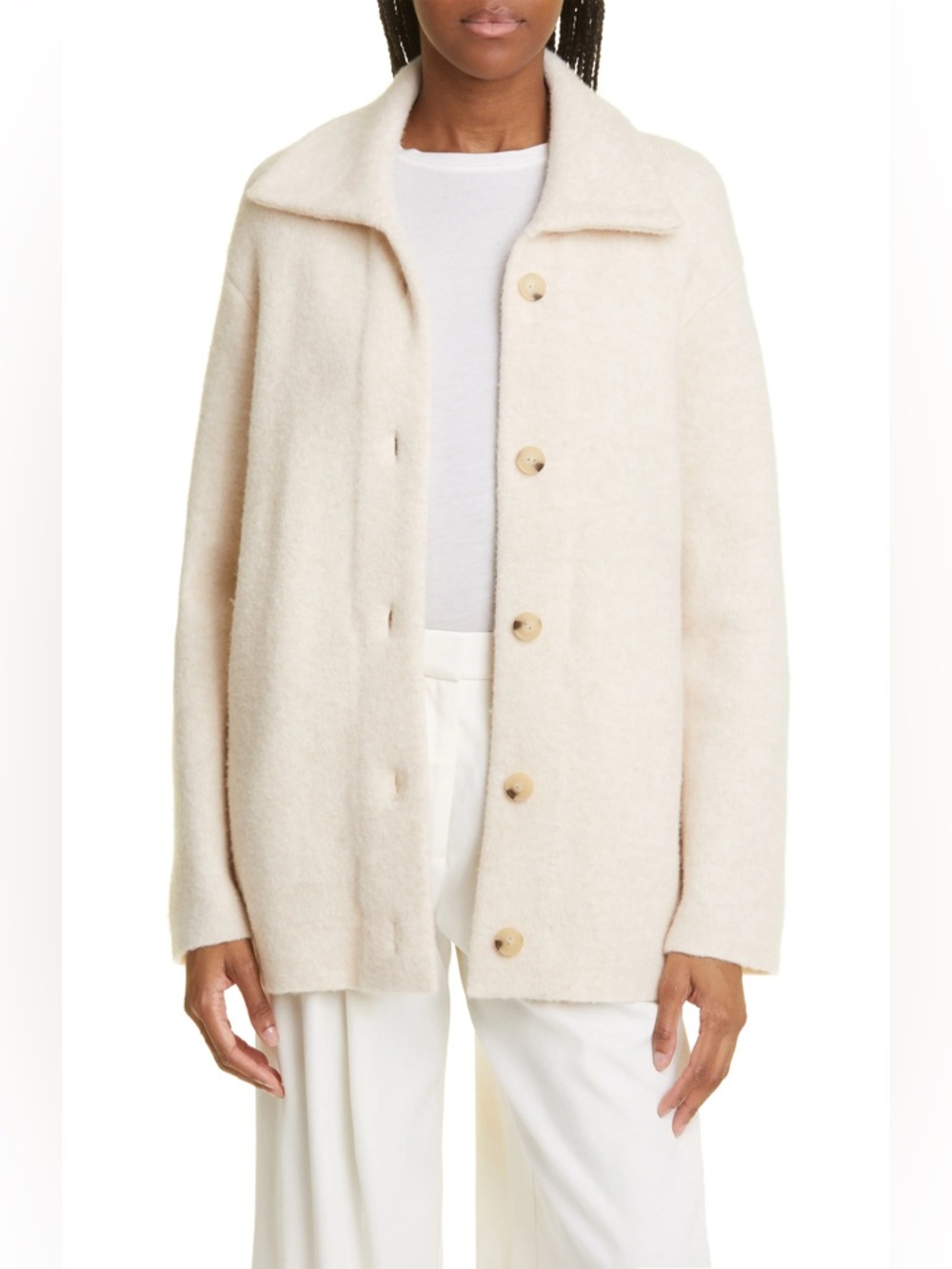Vince Button Collared Cardigan In Heather Enoki Size Large